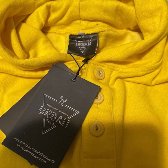 URBAN BUCK Mens Large Yellow Button Up Pullover Hooded Sweatshirt New - Picture 3 of 7